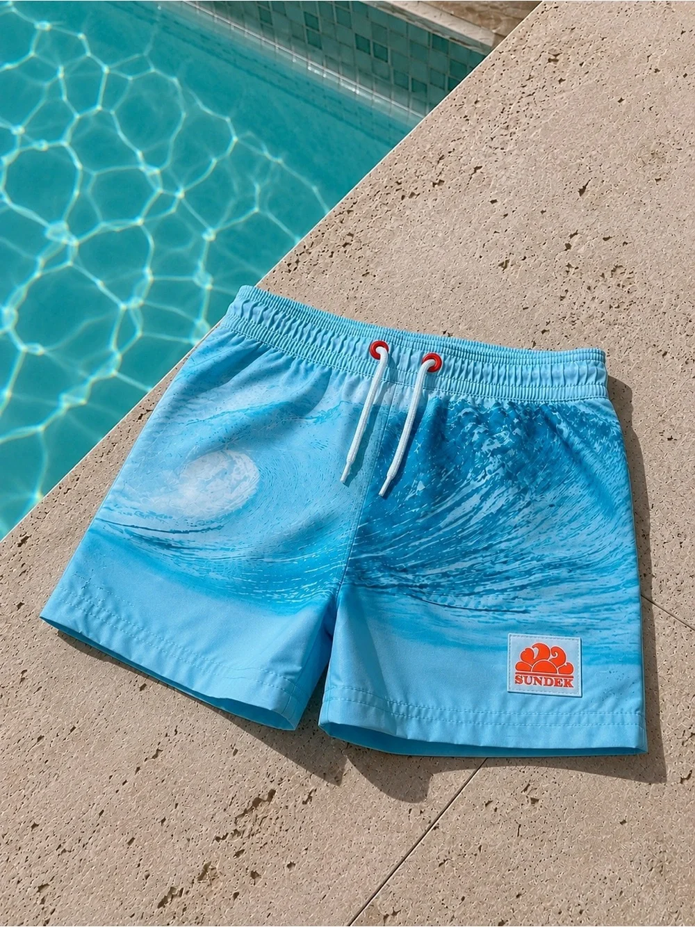 Sundek Boys Swim Trunks Size 8 Blue Wave Print Board Shorts Excellent Cruise